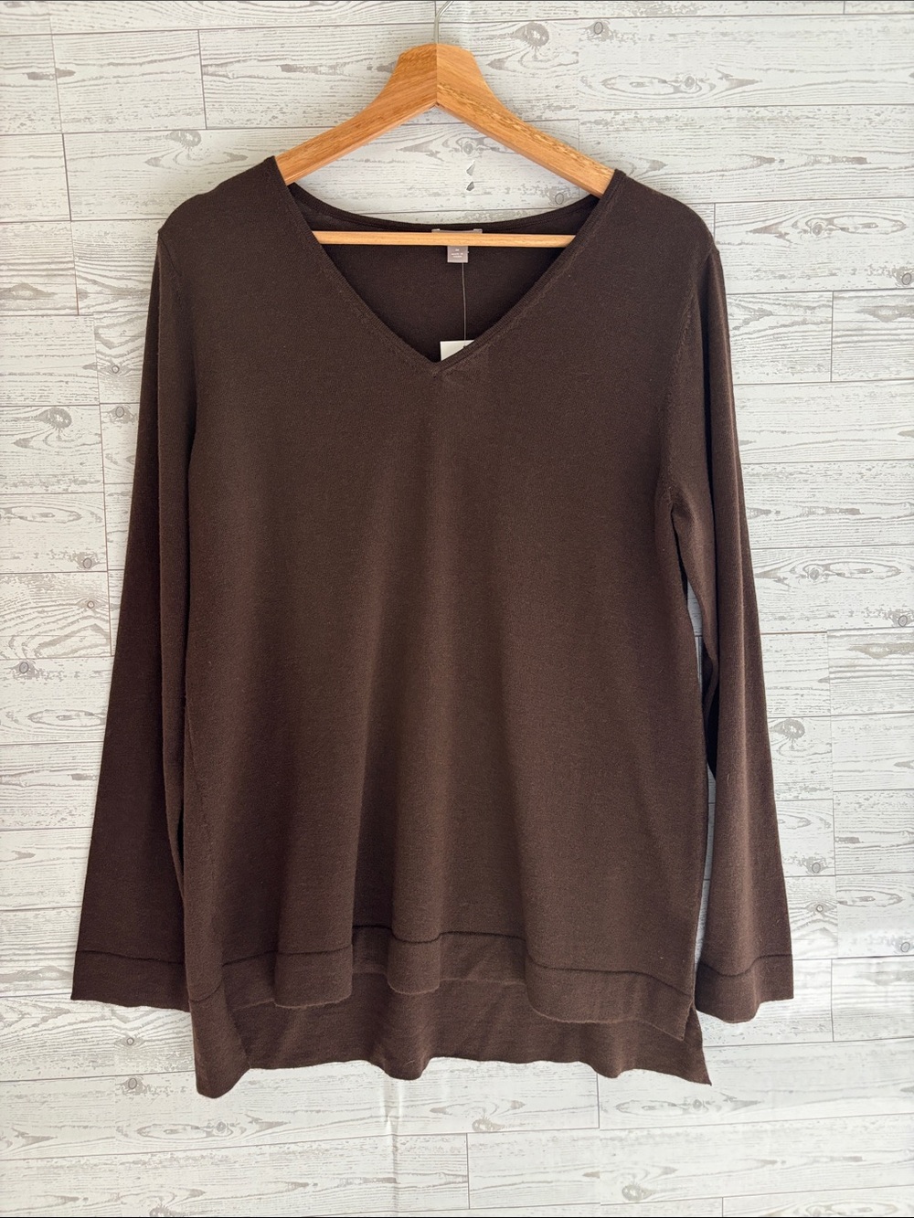 NWT J Jill Brown Merino Wool V-Neck Sweater women’s medium warm classic